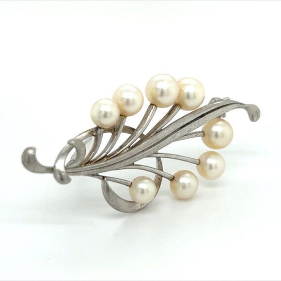Mikimoto Estate Akoya Pearl Brooch Pin Sterling Silver 7.10 mm M277 - Picture 7 of 12